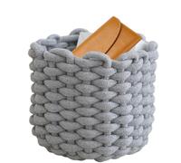 Petit panier de rangement tissé - Panier de rangement en corde de coton - Bac de rangement décoratif pour bureau, chambre à coucher, table de chevet, coiffeuse, école, salle d'étude, bibliothèque
