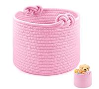 Petit panier de rangement tissé rose - Panier tressé avec poignées - Panier d'étagère en corde de coton - Panier à jouets pour enfants - Panier à linge pour chambre d'enfant, chambre à coucher, salle