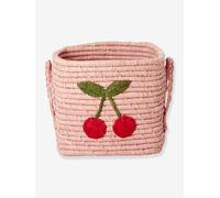 Petit panier en raphia avec broderie cerises rice rose pâle TU