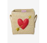Petit panier en raphia avec broderie citron et poignées rice carré beige TU