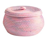 Petit panier tissé rond avec couvercle, bac de rangement de corde en coton boho pour les jouets en petits articles, organisation à domicile