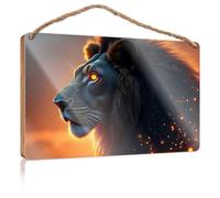 Petit panneau à suspendre Golden Glow : The Majestic Lion'S Tale Panneau en bois Décoration pour la cuisine (15 x 28 cm)