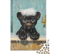 Petit Panthère Noire Puzzle 1000 Pièces Papier pour Adultes Bain Mousse Salle de Bain Jeu de Puzzle 1000 Pièces Puzzle en Famille Déco Maison Cadeau 70x50cm/1000pcs