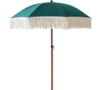Petit Parasol De Plage 6 Pieds avec Frange, Parasol Extérieur Imperméable Et Anti-UV pour Piscine, Balcon, Poteau en Aluminium De Grain De Bois De 32 Mm, Parasol De Jardin Vert, Green, 180cm/6ft