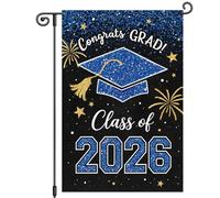 Petit Pavillon Black Gold félicite les diplômés de la promotion 2026. | Pavillon de jardin Célébrations 12x18in Double Face bannière Résistant Aux Intempéries Drapeau de jardin Garden