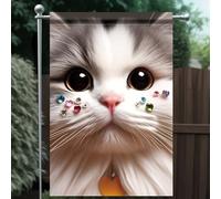 Petit Pavillon Chaton blanc, moustaches en pierres précieuses, yeux