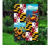 Petit Pavillon Crabe, Rudbeckie hérissée, Fleur de l'État du Maryland, | Marine Pavillon de jardin Balcon 12x18in Double Face Drapeau personnalisé Couleur Vive Drapeau de jardin Anniversaires