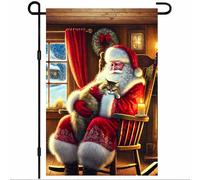 Petit Pavillon Fauteuil à bascule Père Noël Chat, ambiance hivernale | chaleureuse, Noël Pavillon de jardin Carnaval 12x18in Couleur Vive Drapeau personnalisé Résistant Aux Intempéries