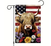 Petit Pavillon Ferme patriotique de vaches des Highlands, fleurs et