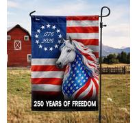 Petit Pavillon Ferme White Horse, drapeau américain patriotique, 250 ans | d'existence Petite bannière Carnaval 12x18in Double Face Drapeau Double Face Résistant Aux Intempéries Drapeau