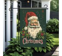 Petit Pavillon Père Noël vintage et feuilles de Noël Bannière de jardin