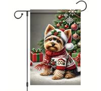 Petit Pavillon Yorkshire Terrier, sapin de Noël, boîte pour Noël d'hiver | Pavillon de jardin Anniversaires 12x18in Imperméable Bannière personnalisée Couleur Vive bannière Carnaval Festivités