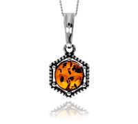Petit pendentif classique en argent sterling 925 et ambre de la Baltique véritable - Sans chaîne - 769, Small, Gemme, Ambre
