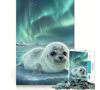 Petit Phoque sous Les aurores boréales Puzzle de 1000 pièces pour Adultes Jeu de réflexion et de détente Design Original Collection (50x75cm)