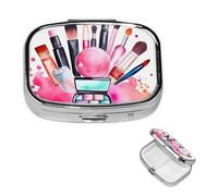 Petit pilulier 2 compartiments, aquarelle cosmétique, pilulier quotidien portable en métal pour poche, sac à main, boîte à pilules de voyage avec miroir carré, support de médicaments et vitamines