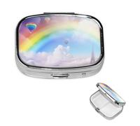 Petit pilulier 2 compartiments, Dreamy Rainbow Pilulier portable en métal pour poche, sac à main, boîte à pilules de voyage avec miroir carré, support de médicaments et vitamines, cadeau unique