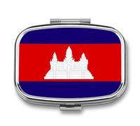 Petit Pilulier 2 Compartiments Orné Du Drapeau Du Royaume Du Cambodge Organisateur De Pilules De Poche Portable Pour Vitamines Médicaments Huile De Poisson Et Compléments Alimentaires (Forme Carrée)