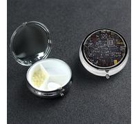 Petit pilulier 3 compartiments, mathématiques et physique, pilulier quotidien portable en métal pour poche, sac à main, boîte à pilules de voyage avec miroir rond porte-médicaments et vitamines,