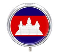 Petit Pilulier 3 Compartiments Orné Du Drapeau Du Royaume Du Cambodge, Organisateur De Pilules De Poche Portable Pour Vitamines, Médicaments, Huile De Poisson Et Compléments Alimentaires, Forme Ronde