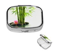 Petit pilulier à 2 compartiments, arbre vert, pilulier portable en métal pour poche, sac à main, boîte à pilules de voyage avec miroir carré, porte-médicaments, porte-vitamines, cadeau unique