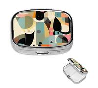 Petit pilulier à 2 compartiments, art moderne du milieu du siècle, boîte à pilules portable en métal pour poche, sac à main, boîte à pilules de voyage avec miroir carré, support de vitamines, cadeau