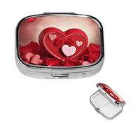 Petit pilulier à 2 compartiments, boîte à pilules Happy Valentine's Day en métal portable pour poche, sac à main, boîte à pilules de voyage avec miroir carré, support de médicaments et vitamines