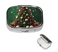 Petit pilulier à 2 compartiments, boule ronde en forme de sapin de Noël, pilulier portable en métal pour poche, sac à main, boîte à pilules de voyage avec miroir carré, support de médicaments et