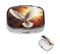 Petit pilulier à 2 compartiments, Dove Sun Art Pilulier quotidien portable en métal pour poche, sac à main, boîte à pilules de voyage avec miroir carré, support de médicaments et vitamines, cadeau