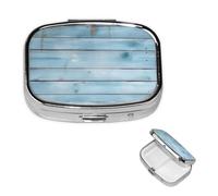 Petit pilulier à 2 compartiments, en bois bleu, organiseur de pilules portable en métal pour poche, sac à main, boîte à pilules de voyage avec miroir carré, support de médicaments et de vitamines