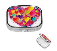 Petit pilulier à 2 compartiments, en forme de cœur coloré, organiseur de pilules portable en métal pour poche, sac à main, boîte à pilules de voyage avec miroir carré, porte-médicaments