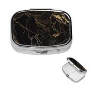 Petit pilulier à 2 compartiments, en marbre doré et noir, organiseur de pilules portable en métal pour poche, sac à main, boîte à pilules de voyage avec miroir carré, support de médicaments et
