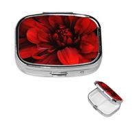 Petit pilulier à 2 compartiments, fleur rouge sur fond noir, pilulier portable en métal pour poche, sac à main, boîte à pilules de voyage avec miroir carré, support de médicaments et vitamines, cadeau