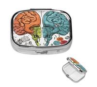Petit pilulier à 2 compartiments - Joli organisateur de médicaments - Fonctions cérébrales gauche et droite - Pilulier de voyage portable - Organisateur de vitamines pour contenir des huiles de