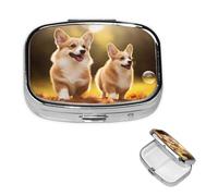 Petit pilulier à 2 compartiments, joli pilulier Corgi en métal portable pour poche, sac à main, boîte à pilules de voyage avec miroir carré, support de médicaments et vitamines, cadeau unique