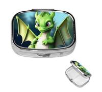Petit pilulier à 2 compartiments, joli pilulier en métal portable en forme de dragon pour poche, sac à main, boîte à pilules de voyage avec miroir carré, support de médicaments et vitamines, cadeau