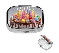 Petit pilulier à 2 compartiments, joli pilulier portable en métal pour poche, sac à main, boîte à pilules de voyage avec miroir carré, support de médicaments et vitamines, cadeau unique