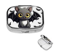 Petit pilulier à 2 compartiments, jolie chauve-souris portable en métal pour poche, sac à main, boîte à pilules de voyage avec miroir carré, support de médicaments et vitamines, cadeau unique