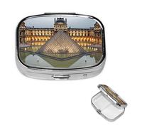 Petit pilulier à 2 compartiments, musée du Louvre à Paris, pilulier quotidien portable en métal pour poche, sac à main, boîte à pilules de voyage avec miroir carré, support à médicaments et vitamines