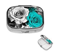 Petit pilulier à 2 compartiments, noir, blanc, bleu sarcelle, gris, rose, pilulier portable en métal pour poche, sac à main, boîte à pilules de voyage avec miroir carré, support de médicaments et
