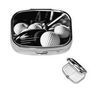 Petit pilulier à 2 compartiments, noir et blanc, boîte à pilules de golf portable en métal pour poche, sac à main, boîte à pilules de voyage avec miroir carré, support de médicaments et vitamines