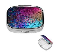 Petit pilulier à 2 compartiments, pilulier à paillettes pailletées en métal portable pour poche, sac à main, boîte à pilules de voyage avec miroir carré, support de médicaments et vitamines, cadeau