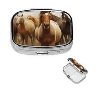 Petit pilulier à 2 compartiments, pilulier de nombreux chevaux, pilulier quotidien portable en métal pour poche, sac à main, boîte à pilules de voyage avec miroir carré, support de médicaments et