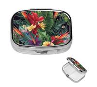 Petit pilulier à 2 compartiments, pilulier en métal portable pour le quotidien, sac à main, boîte à pilules de voyage avec miroir carré, porte-médicaments, vitamines, cadeau unique