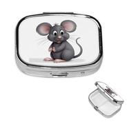 Petit pilulier à 2 compartiments, pilulier en métal pour rat, organiseur de poche, sac à main, boîte à pilules de voyage avec miroir carré, support de médicaments et vitamines, cadeau unique
