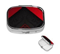 Petit pilulier à 2 compartiments, rouge et noir, pilulier portable en métal pour poche, sac à main, boîte à pilules de voyage avec miroir carré, porte-médicaments, porte-vitamines, cadeau unique
