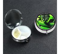 Petit pilulier à 3 compartiments, 3D serpent - Pilulier quotidien portable en métal pour poche, sac à main, boîte à pilules de voyage avec miroir rond et support de vitamines - Cadeau unique