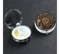 Petit pilulier à 3 compartiments, boîte à pilules steampunk en métal portable pour poche, sac à main, boîte à pilules de voyage avec miroir rond, support de médicaments et vitamines, cadeau unique