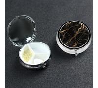 Petit pilulier à 3 compartiments, en marbre noir et doré, organiseur de pilules quotidien portable en métal pour poche, sac à main, boîte à pilules de voyage avec miroir rond, support de médicaments