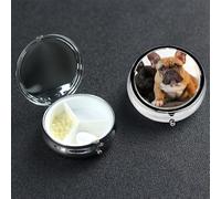 Petit pilulier à 3 compartiments - Joli organisateur de médicaments - Bouledogue français - Portable - Pilulier de voyage - Organisateur de vitamines pour contenir des huiles de poisson et des