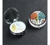 Petit pilulier à 3 compartiments - Joli organisateur de médicaments - Fonctions cérébrales gauche et droite - Pilulier de voyage portable - Organisateur de vitamines pour contenir des huiles de